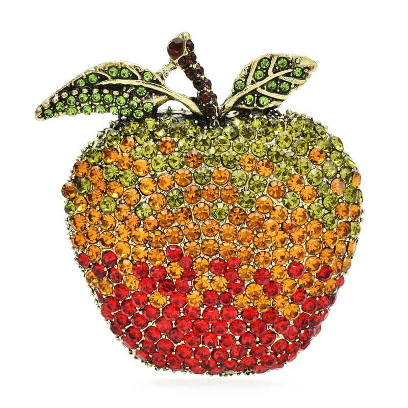 

Wuli&baby Big Shining Apple Brooches Pins 2-color Rhinestone Beautiful Fruits Women Unisex Party Office Brooch Gifts
