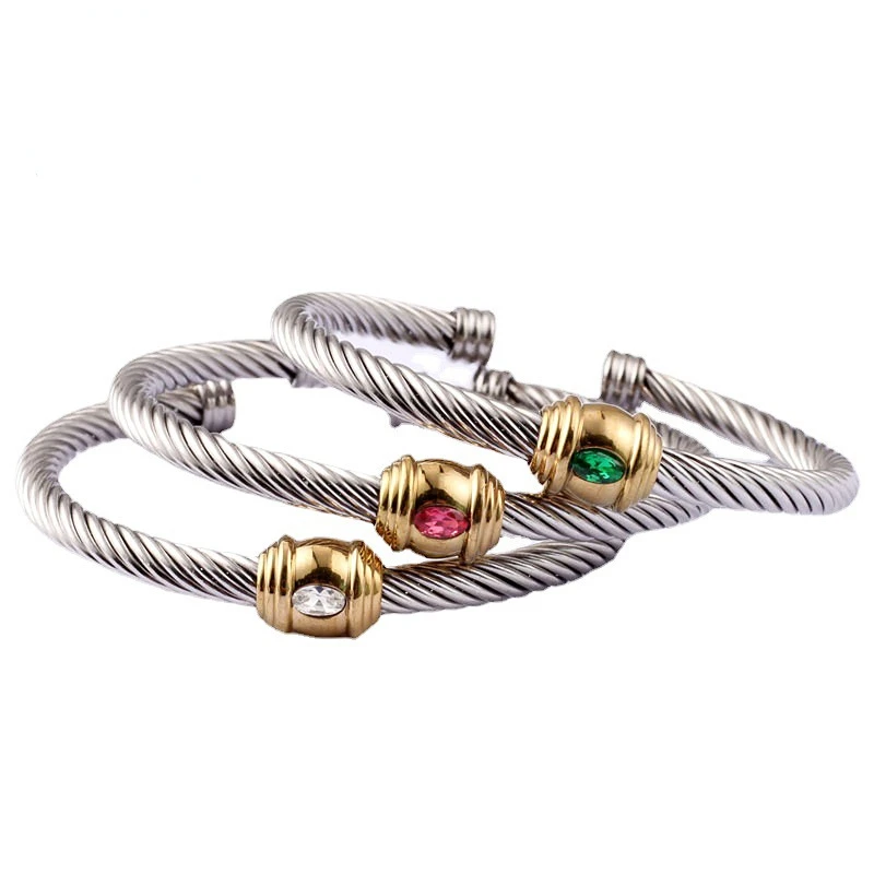 Stainless Steel Open Bracelet Multicolor Zircon Titanium Steel Fried Dough Twists Bracelet Jewelry European and American Style
Stainless Steel Open Bracelet Multicolor Zircon Titanium Steel Fried Dough Twists Bracelet Jewelry European and American Style