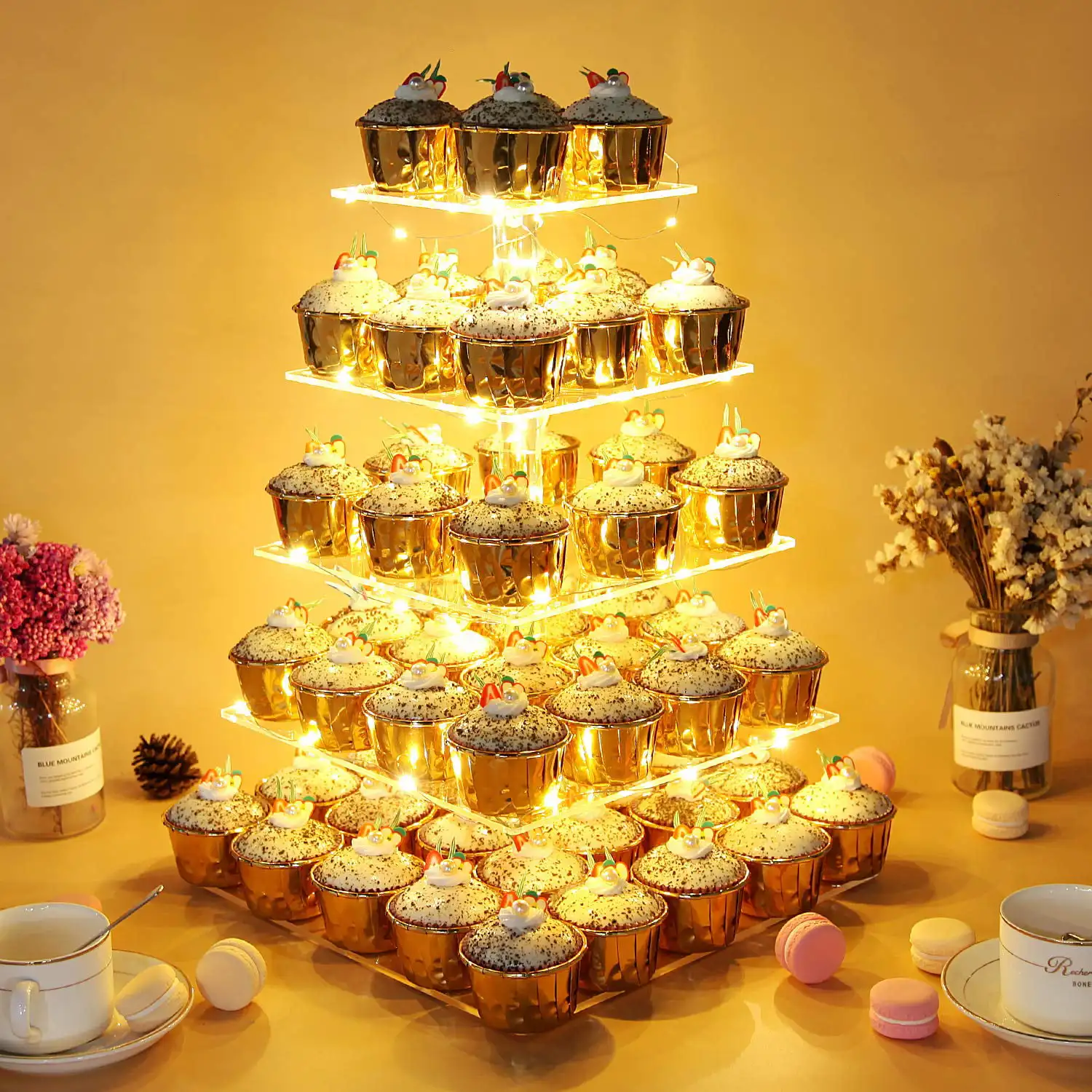 Pastry Stand 5 Tier Acrylic Square Cupcake Display Stand With Led String Lights, Dessert
Pastry Stand 5 Tier Acrylic Square Cupcake Display Stand With Led String Lights, Dessert