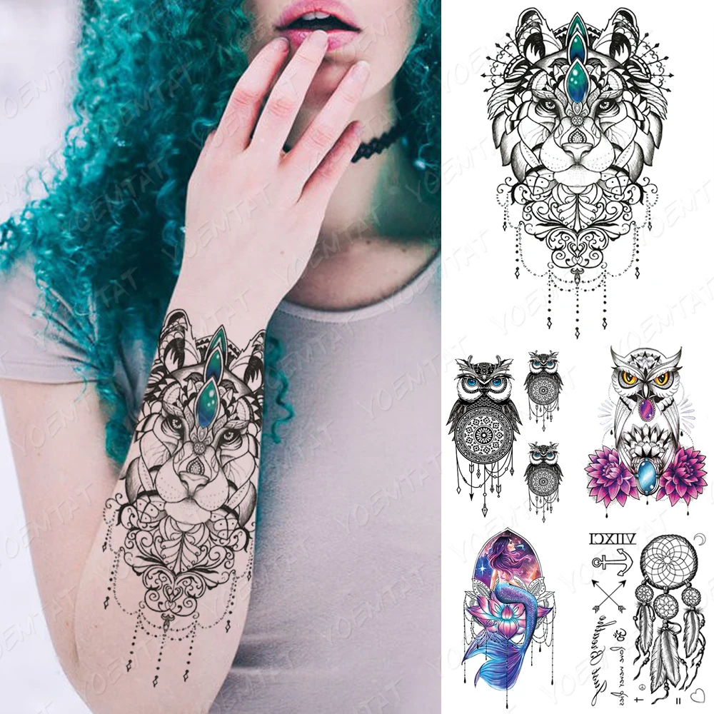 Henna Sexy Waterproof Temporary Tatoo Sticker Tiger Owl Mermaid Lotus Feather Body Art Arm Fake Tattoo Men Women Fake Tattoos
Henna Sexy Waterproof Temporary Tatoo Sticker Tiger Owl Mermaid Lotus Feather Body Art Arm Fake Tattoo Men Women Fake Tattoos