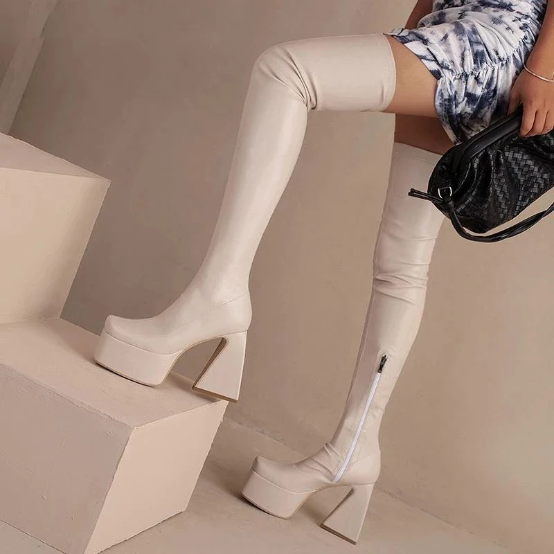 Brand Square Toe Platform Boots Women Strange High Heels Over The Knee Boots White Mid Calf Boots Lady Sexy Slim Dress Shoes
Brand Square Toe Platform Boots Women Strange High Heels Over The Knee Boots White Mid Calf Boots Lady Sexy Slim Dress Shoes