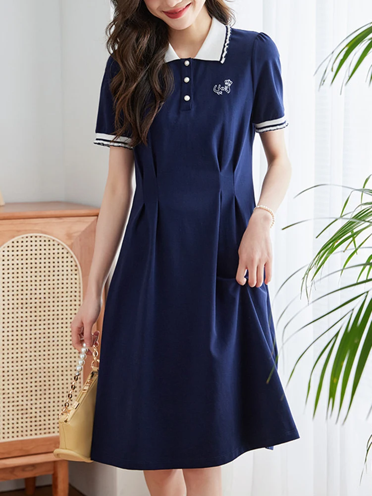 High Quality 2023 Summer Dress Women Polo Neck Preppy Style A-Line Short Sleeve Dresses Solid Female Sundress Casual Fashion
High Quality 2023 Summer Dress Women Polo Neck Preppy Style A-Line Short Sleeve Dresses Solid Female Sundress Casual Fashion