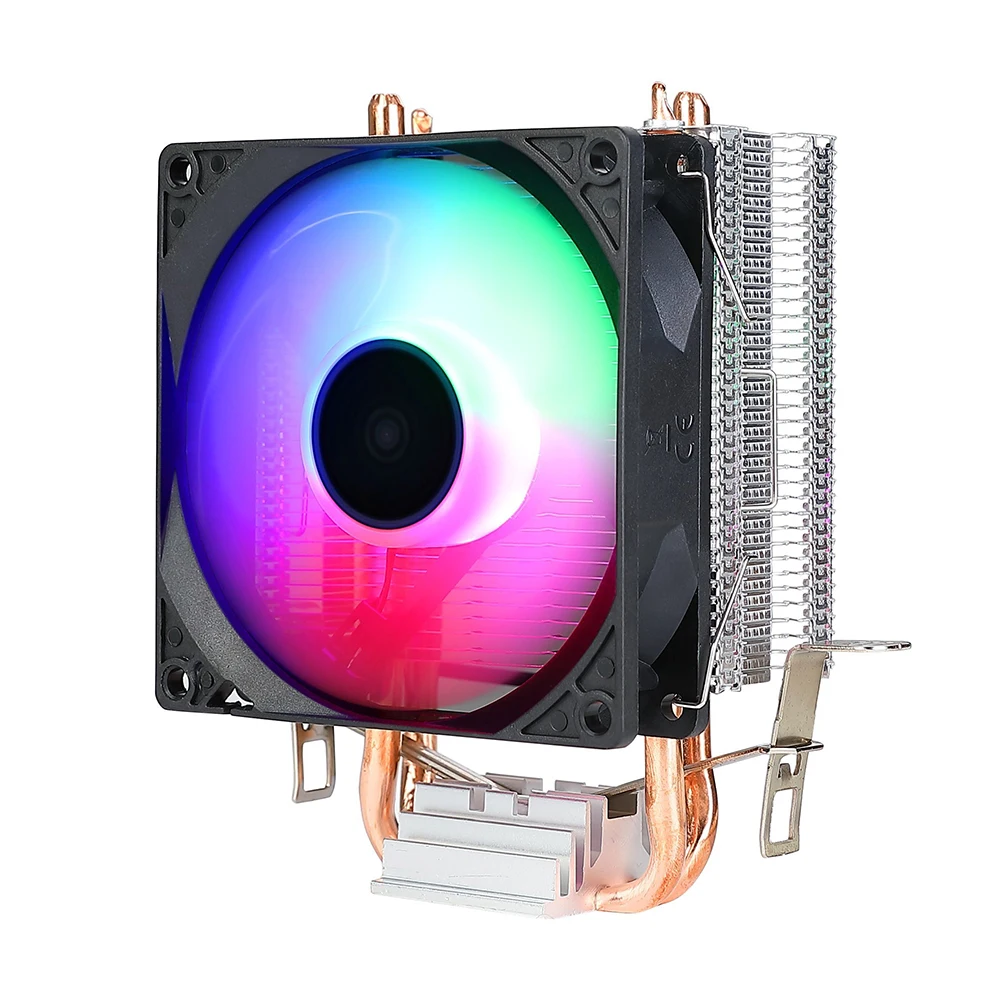 

Кулер для процессора с 2 тепловыми трубками, радиатор для компьютера, 9 см, RGB-подсветка, цветной охлаждающий вентилятор для процессора Intel LGA 775 1150 1151 1155 AMD AM2 AM4