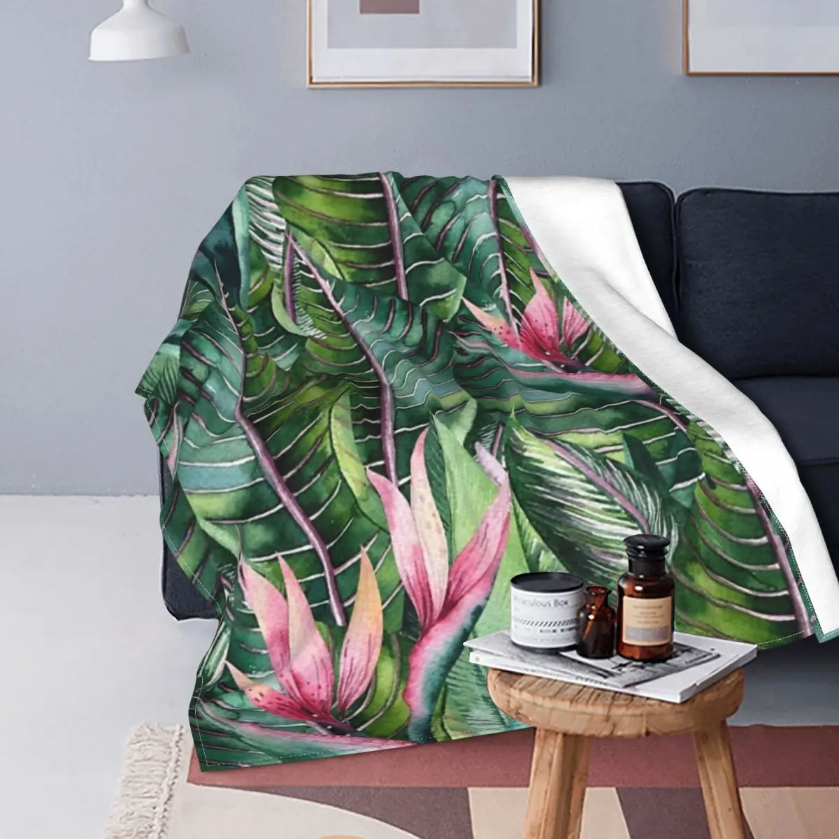 

Tropical Banana Leaf Print Blankets Flannel Warm Throw Blankets Sofa Throw Blanket For Bedroom Travel Throws Bedspread Quilt