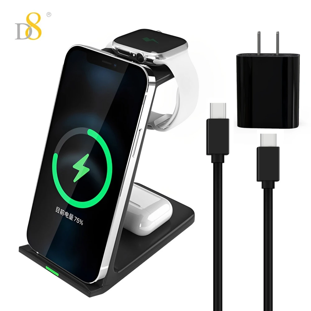 

15W 3 in 1 Wireless Phone Charger Compact for IPhone/AirPods/iWatch Charging Station Portable Desktop Stand Pad Phone Chargers