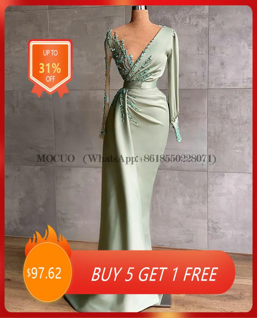 Mint Green Beaded Evening Dresses Long Sleeve Sheer Neck Mermaid Prom Dress Custom Made 2022 Women Formal Party Gown 
Mint Green Beaded Evening Dresses Long Sleeve Sheer Neck Mermaid Prom Dress Custom Made 2022 Women Formal Party Gown