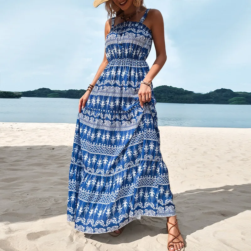 

Women Beach Wear Sexy Cover Up Swimsuit Tunic Sundresses Beachdress Bathing Suit Ups Summer Dress 2022 Blue Print Irregular