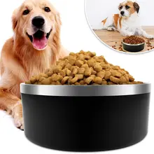 Stainless Steel Round Dog Bowl Basin Double Vacuum Feeding Pet Food Plate Dog Food Bowl Cat Bowls Pet Supplies