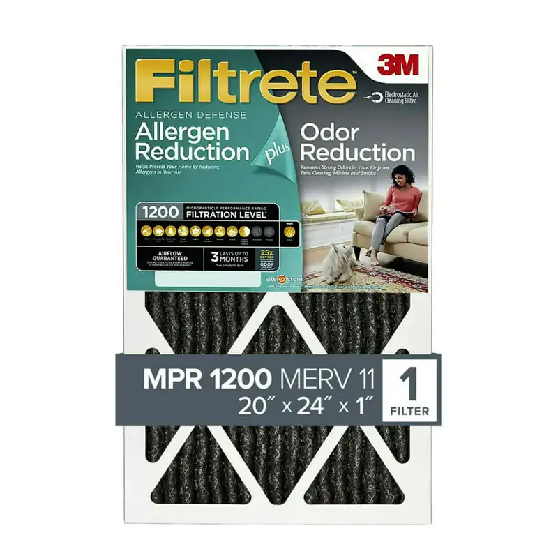 

3M 20x24x1, MERV 11, Allergen Plus Odor Reduction HVAC Furnace Air Filter, 1200 MPR, 1 Filter