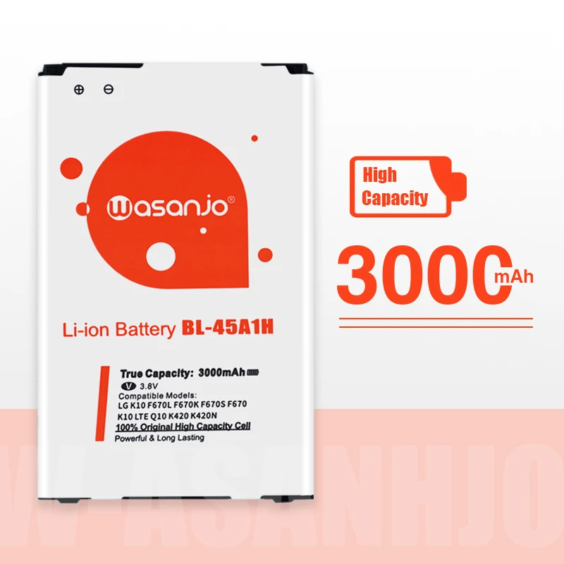 Оригинальный аккумулятор большой емкости BL45A1H BL-45A1H BL 45A1H для LG K10 LTE F670L F670K F670S F670 Q10 K420N K10, аккумулятор 3000 мАч
Оригинальный аккумулятор большой емкости BL45A1H BL-45A1H BL 45A1H для LG K10 LTE F670L F670K F670S F670 Q10 K420N K10, аккумулятор 3000 мАч