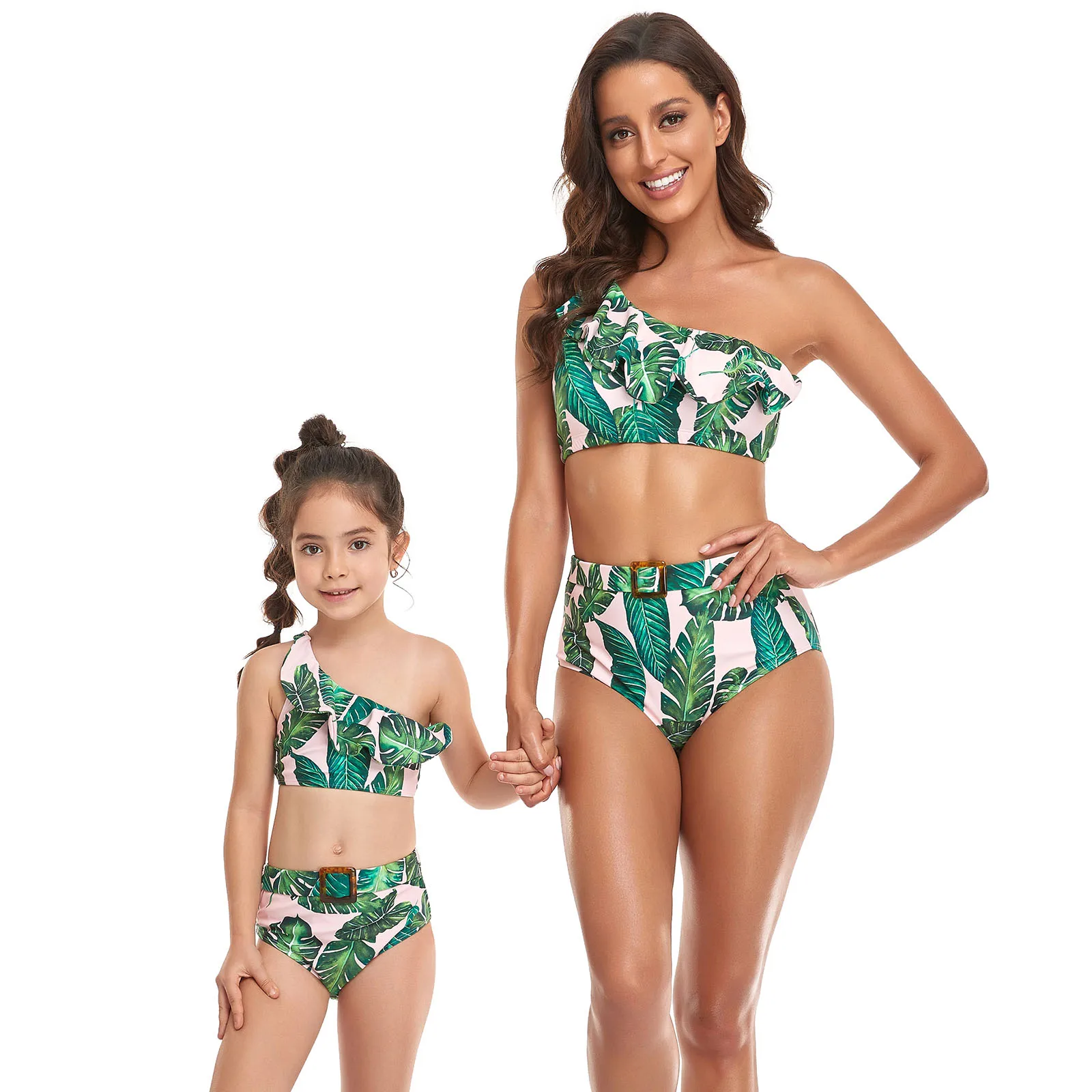 Mother & Daughter Swimwear Sets One Shoulder Ruffle Bikini Tops + High Waist Thong with Belt
Mother & Daughter Swimwear Sets One Shoulder Ruffle Bikini Tops + High Waist Thong with Belt