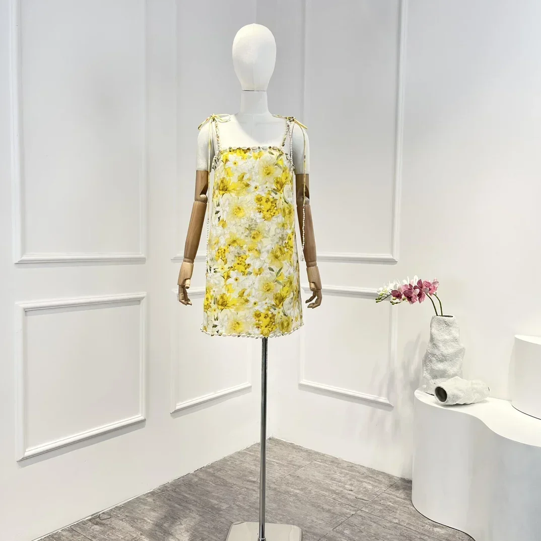 2023 Spring Summer Top Quality New Collection Linen Silk Natrual Shell Beading Yellow Floral Mini Dresses Women
2023 Spring Summer Top Quality New Collection Linen Silk Natrual Shell Beading Yellow Floral Mini Dresses Women