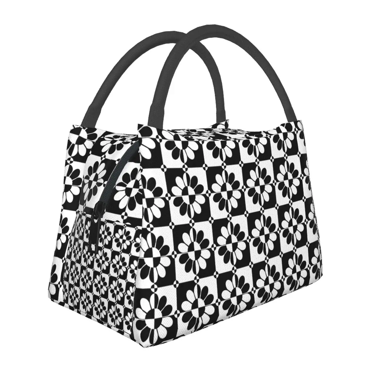 

Черно-белая двухцветная сумка для ланча, модный Ланч-бокс Ska с цветочным рисунком, школьная портативная Термосумка-тоут, сумка-холодильник на заказ