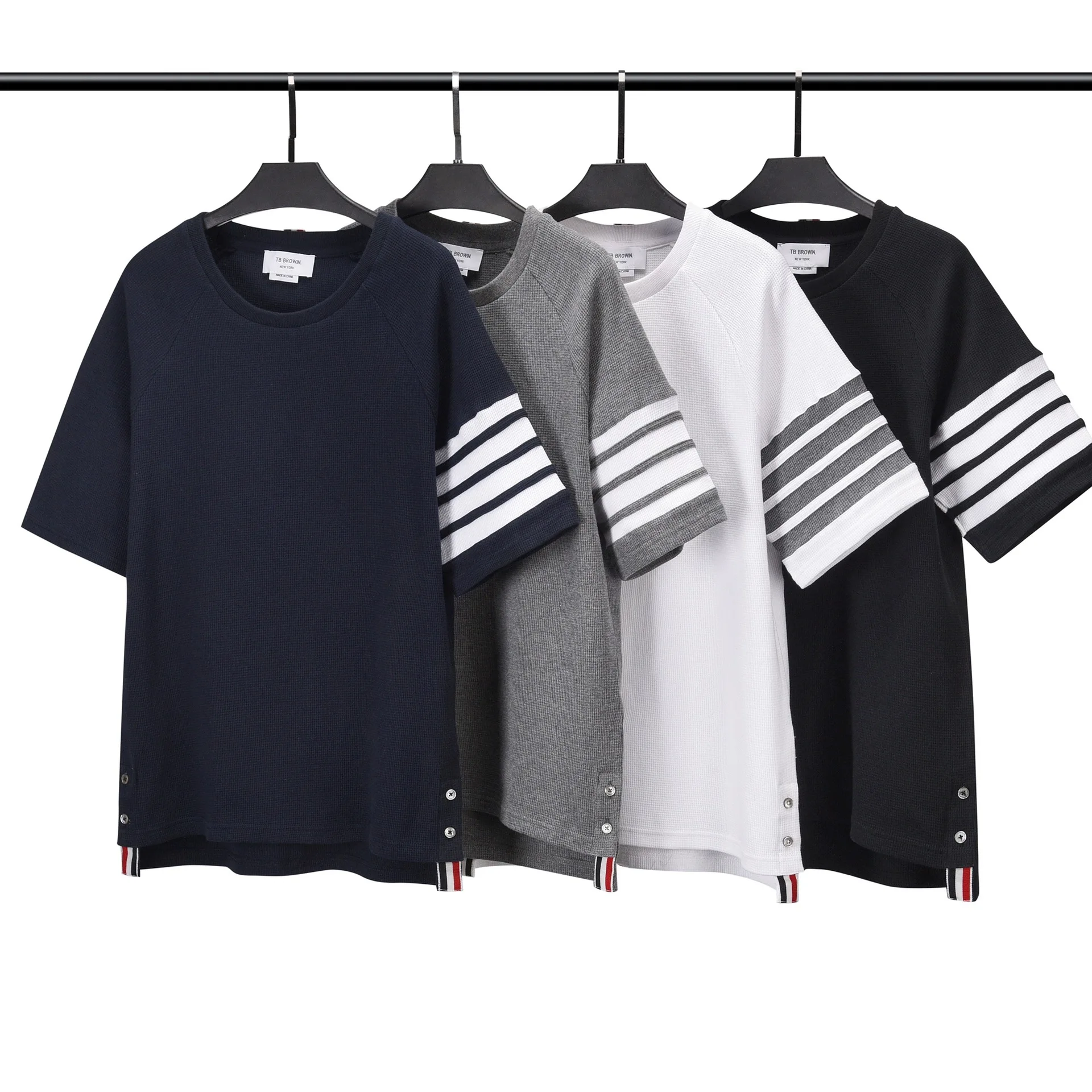 

TB BROWIN Summer Men Short SleeveT-Shirt Striped Korean Design Top O-Neck Cotton Five Point Tee Women Pullover Couple Wear High