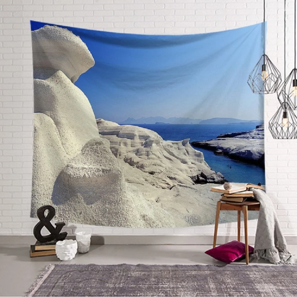 

3D Ocean and Beach Tapestry Summer Tropical Ocean Waves Seaside Rocks Scenery Tapestries Bedroom Living Room Decor Wall Hanging