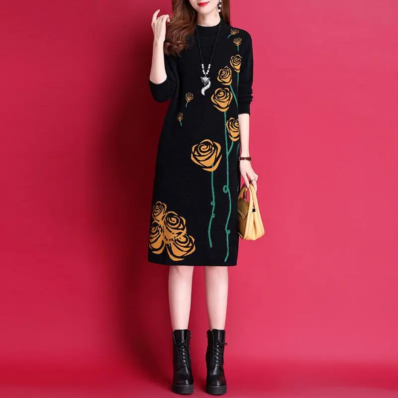Women Jacquard Knitting Dresses For Autumn Winter Fashion Slim Half High Collar Pullover Oversize Office Lady Dress 2023 New
Women Jacquard Knitting Dresses For Autumn Winter Fashion Slim Half High Collar Pullover Oversize Office Lady Dress 2023 New