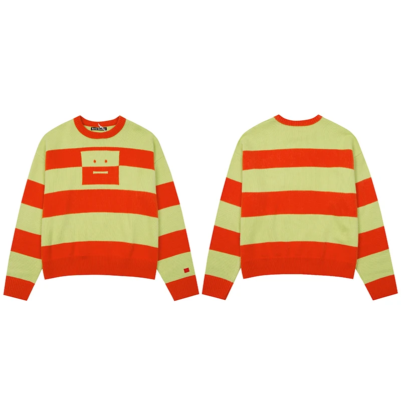 

22SS Autumn/Winter Men Women Rainbow Mosaic Stripe Sweatershirts High-quality Acne Studios Fashion Casual Letter Sweater