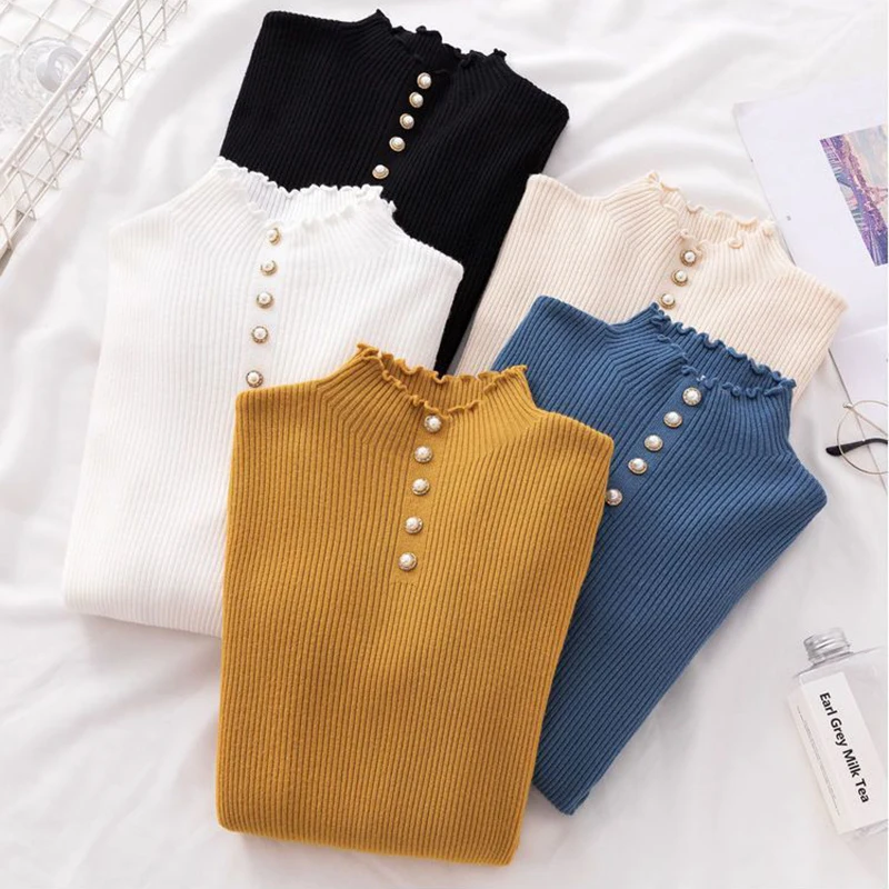 Rimocy Pearl Buttons Knitted Pullover Women Autumn Winter Long Sleeve Solid Color Jumper Woman All Match Bottoming Sweater Mujer
Rimocy Pearl Buttons Knitted Pullover Women Autumn Winter Long Sleeve Solid Color Jumper Woman All Match Bottoming Sweater Mujer