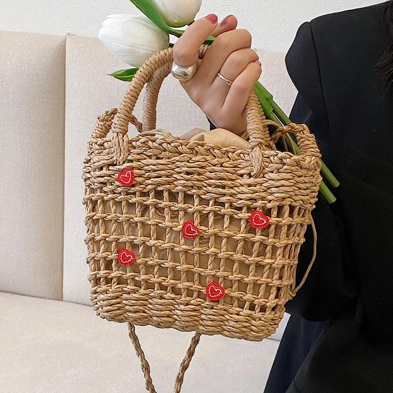 

Bohemian Summer Beach Straw Bag Fashion Handmade Woven Women Bag High Quality Designer Female Bucket Bag Shopper Love Money Bag