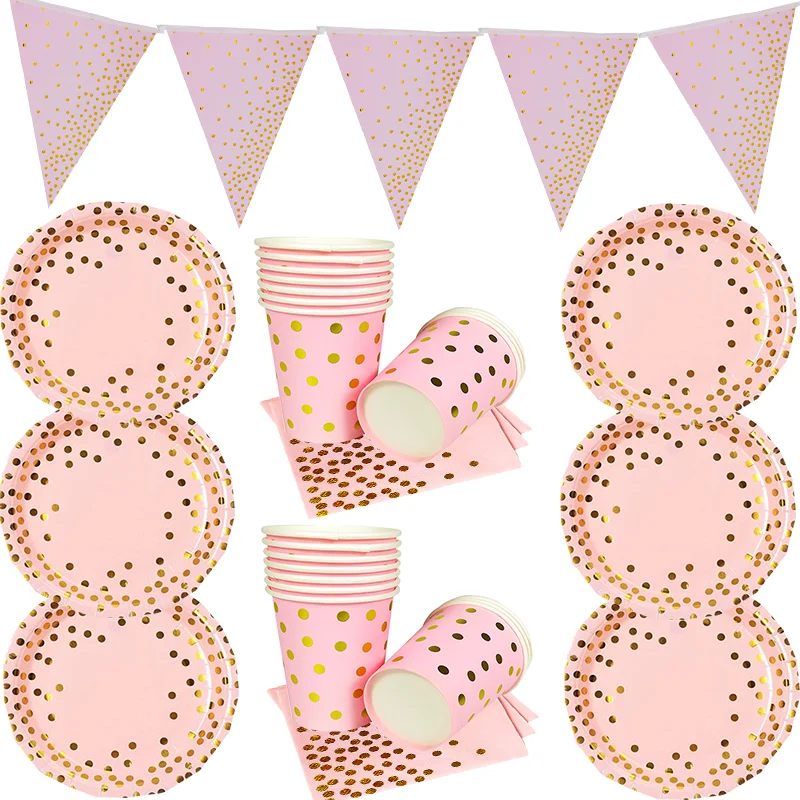 Rose Gold Dot Printing Disposable Tableware, Utensil Set, Plates, Paper Cups, Girls Birthday Party and Baby Shower Decoration Ac 
Rose Gold Dot Printing Disposable Tableware, Utensil Set, Plates, Paper Cups, Girls Birthday Party and Baby Shower Decoration Ac