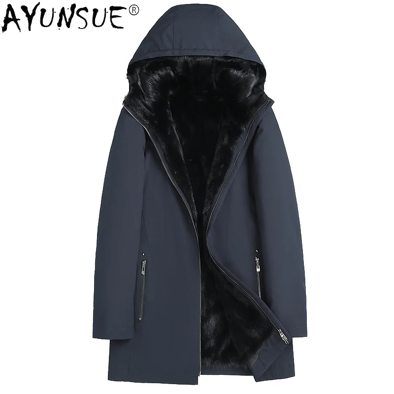 

Winter Fur Jacket Men Real Mink Liner Coat Male Hooded Warm Midi Parkas Man Korean Outwear Abrigo Hombre SQQ816