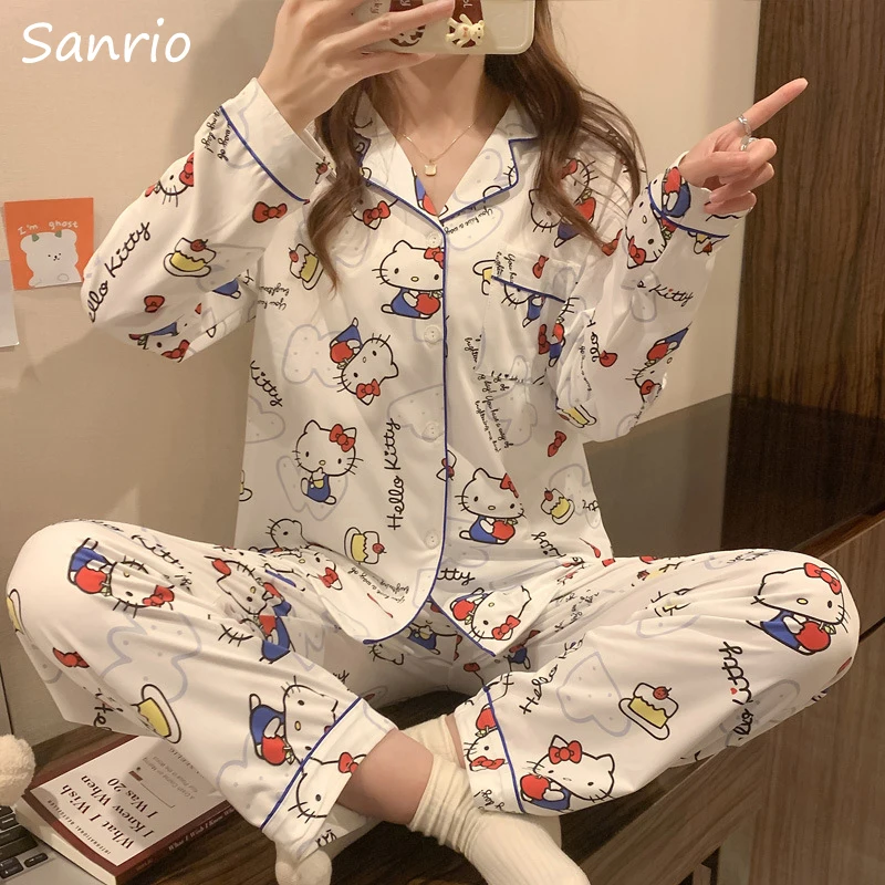 Sanrio Hello Kitty Cute and Sweet Long-sleeved Pajama Set Four Seasons Models Women's Loose and Comfortable Cardigan Loungewear
Sanrio Hello Kitty Cute and Sweet Long-sleeved Pajama Set Four Seasons Models Women's Loose and Comfortable Cardigan Loungewear