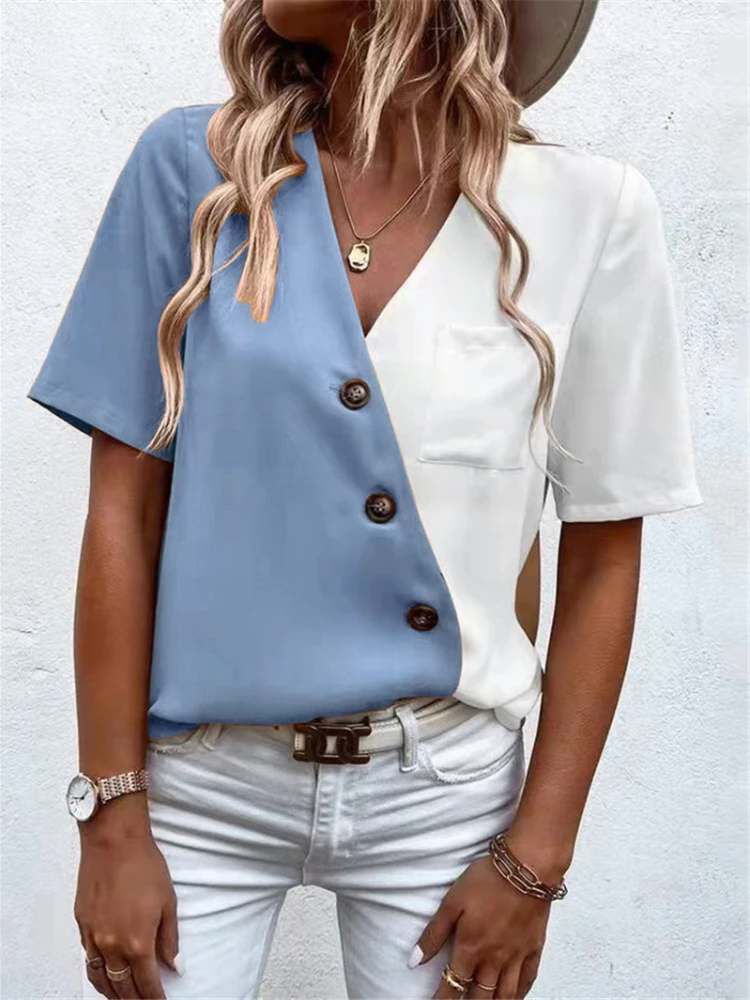 Women's Fashion T-Shirt Summer Clothing Short Sleeve V-Neck Button Tee Shirts Female Ladies Tops Blouses
Women's Fashion T-Shirt Summer Clothing Short Sleeve V-Neck Button Tee Shirts Female Ladies Tops Blouses