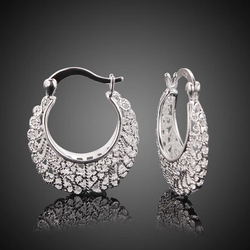 

E329 925 Silver Plated Circle Cutout Braided Floral Drop Earrings Charm Women Jewelry Fashion Wedding Engagement Party Gift