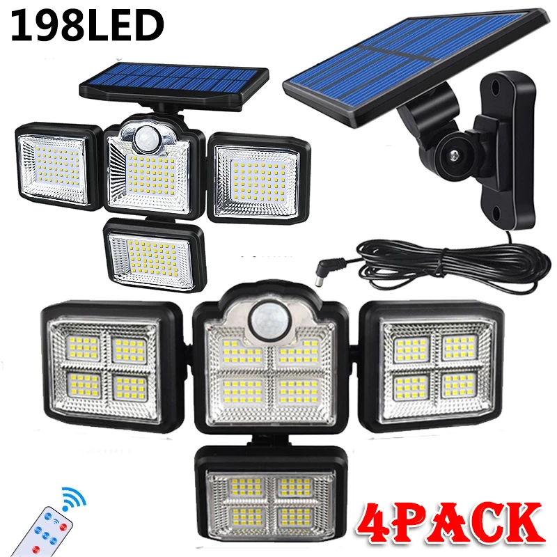 NEW Solar Street Light Outdoor 4 Head 100/198 LED Motion Sensor Garden Wall Lamp Waterproof Remote Control Landscape Home Decor
NEW Solar Street Light Outdoor 4 Head 100/198 LED Motion Sensor Garden Wall Lamp Waterproof Remote Control Landscape Home Decor