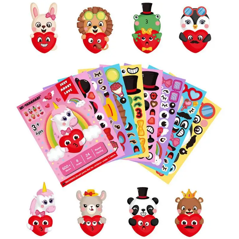 

Make Your Own Stickers Valentine 24PCS DIY Valentine Stickers For Kids Make-a-Face Stickers Animals Sticker Mix Gift Of Festival