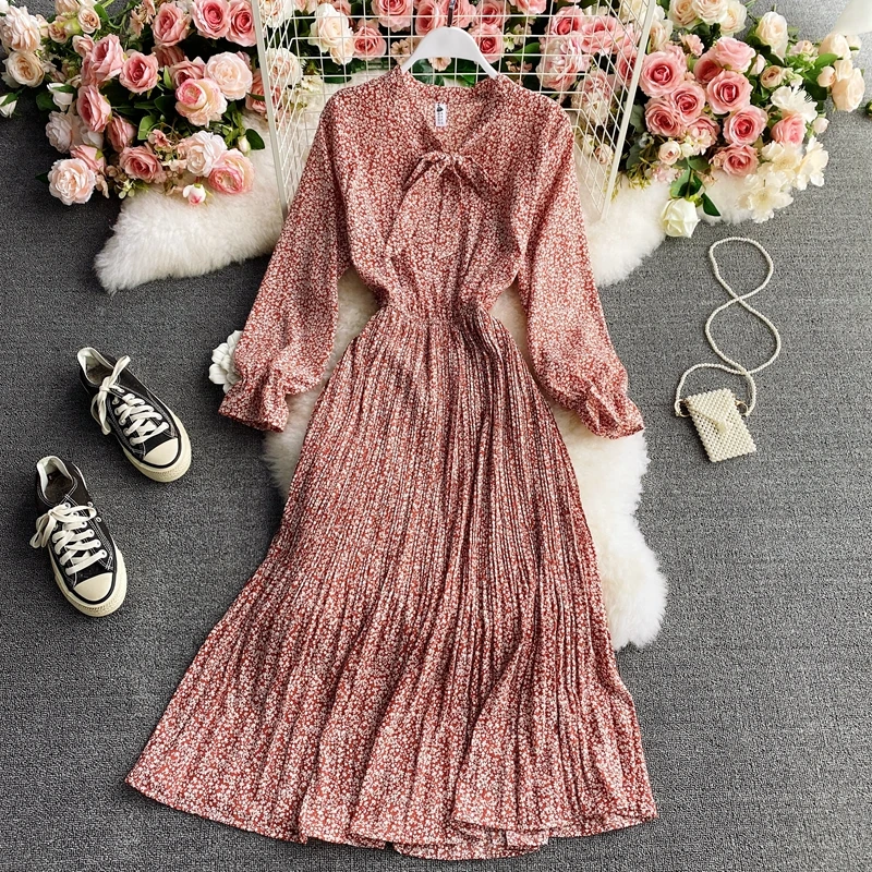 Floral Dress Long Sleeve Boho Chiffon Lolita Cute Korean Kawaii Dress Woman Party Pleated Bow Pink Flower Dresses For Women 2022
Floral Dress Long Sleeve Boho Chiffon Lolita Cute Korean Kawaii Dress Woman Party Pleated Bow Pink Flower Dresses For Women 2022