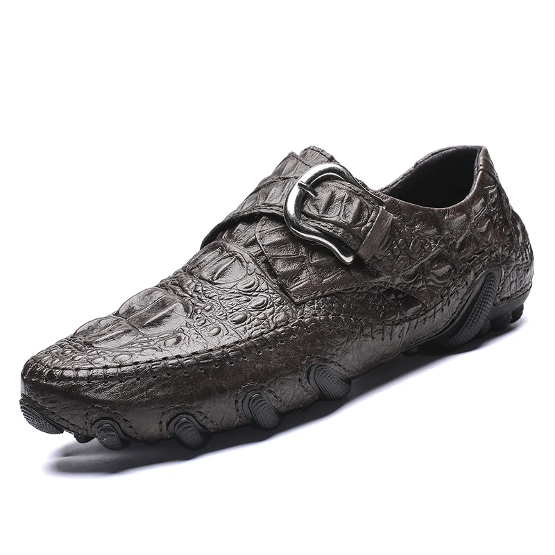 

Men Casual Shoes Genuine Leather Crocodile pattern cowhide Luxury Brand Fashion Breathable Driving Shoes Slip On Comfy Moccasins