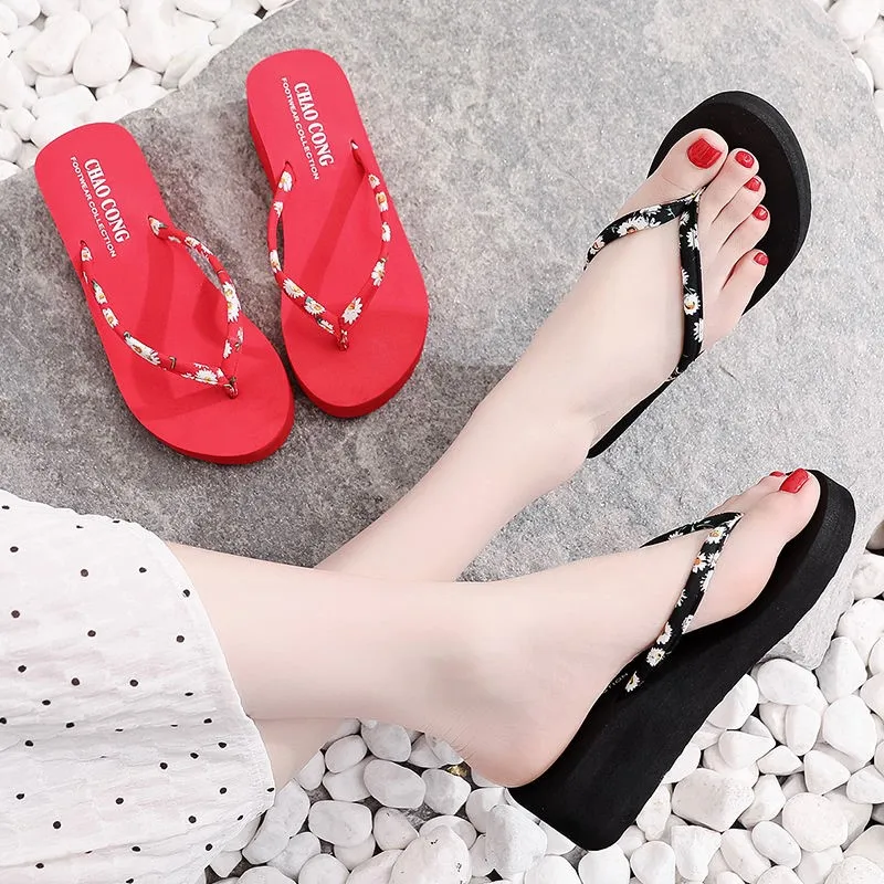 

Women Summer Wear New Little Daisy Fashion Flat Wedge Slippers Non-Slip Simple Beach Shoes Slides Flip Flops 2899