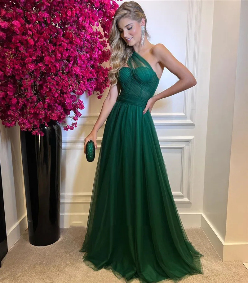 Dark Green Evening Dresses Tulle Formal Party Gowns One Shoulder Prom Dress Zipper Back Long A Line Women Wear Robes De Soirée
Dark Green Evening Dresses Tulle Formal Party Gowns One Shoulder Prom Dress Zipper Back Long A Line Women Wear Robes De Soirée