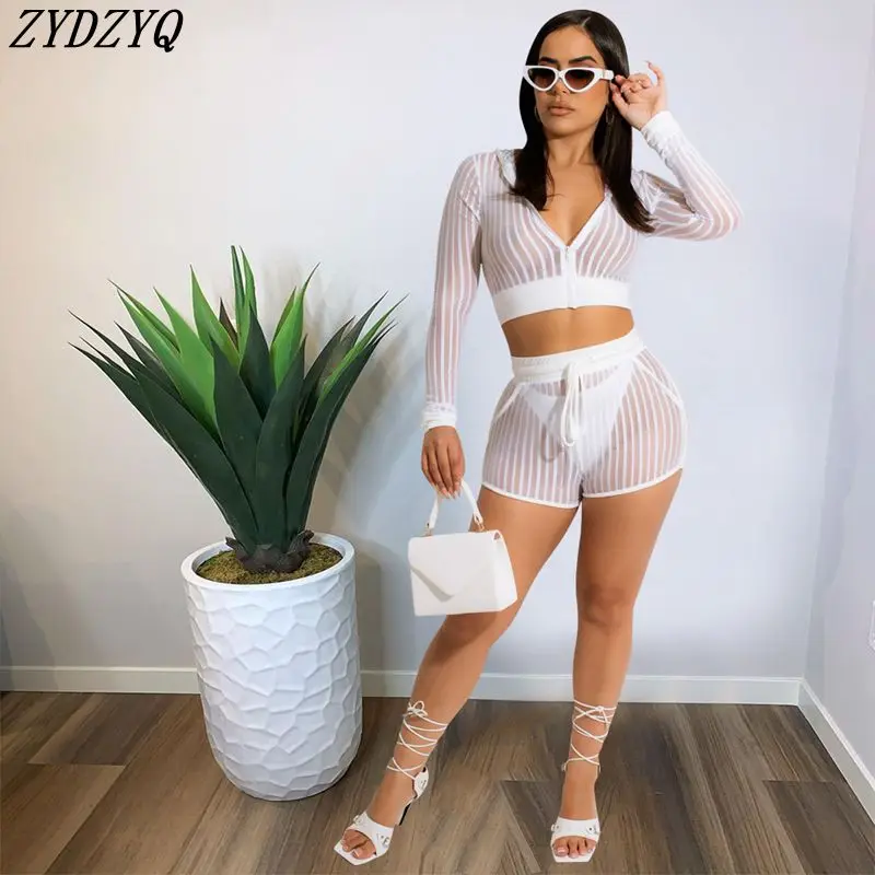 ZYDZYQ Two Piece Sets Women Summer Solid Striped Mesh Crop Top Shorts Set Y2k Clothes Casual Vacation Club Streetwear Wholesale
ZYDZYQ Two Piece Sets Women Summer Solid Striped Mesh Crop Top Shorts Set Y2k Clothes Casual Vacation Club Streetwear Wholesale