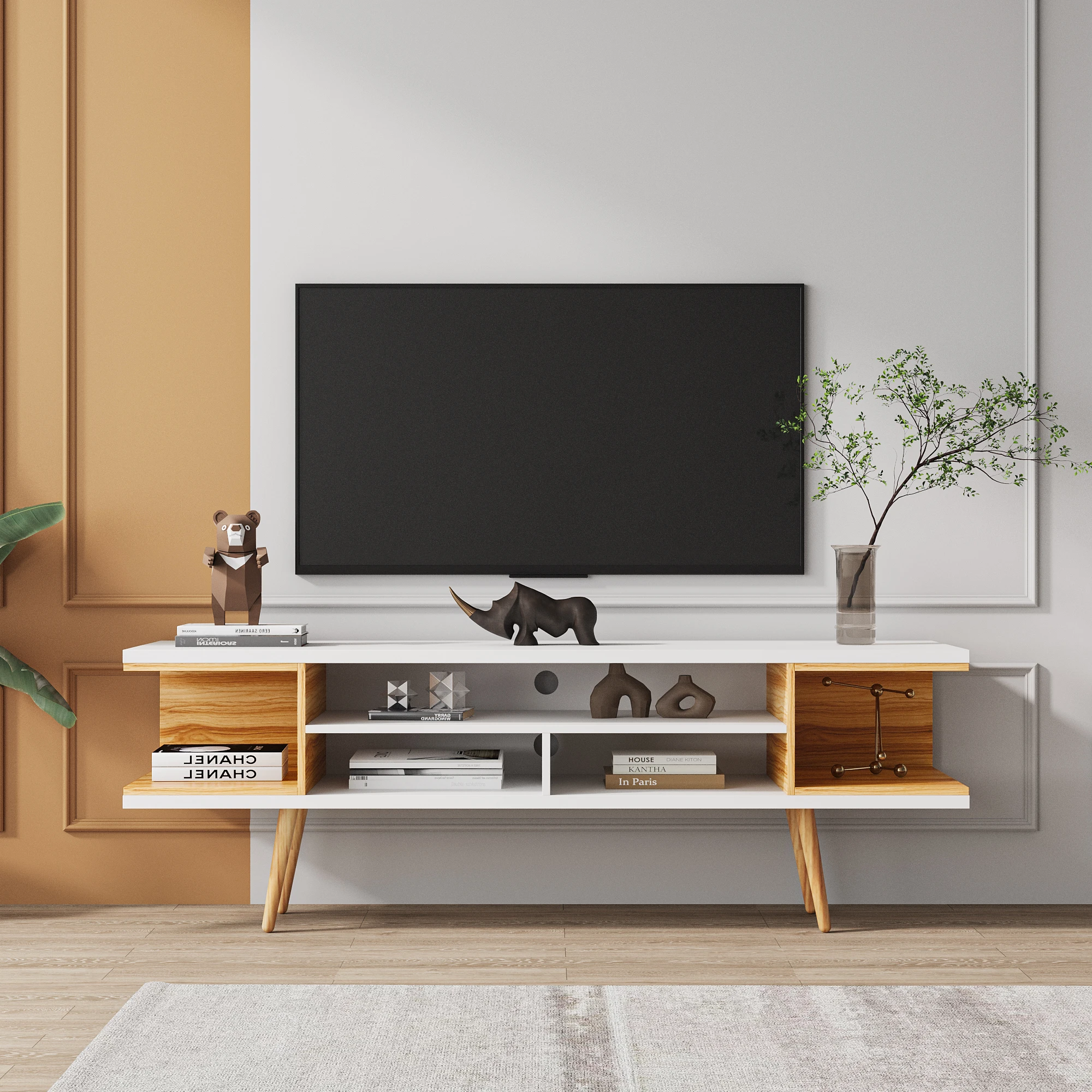 TV Stand Mid-Century Wood Modern Entertainment Center Adjustable Storage Cabinet TV Console for Living Room , White & Oak
TV Stand Mid-Century Wood Modern Entertainment Center Adjustable Storage Cabinet TV Console for Living Room , White & Oak