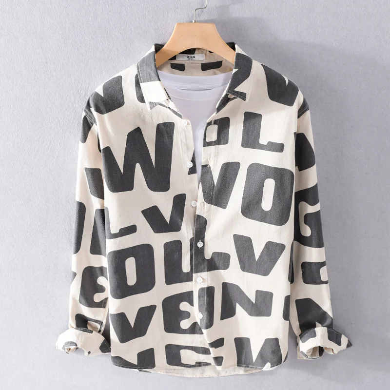 2022 Autumn Winter New Men Casual Cotton Fashion Letter Printed Shirt Youth Trend All-match Literary Cotton Green Workwear 9615 
2022 Autumn Winter New Men Casual Cotton Fashion Letter Printed Shirt Youth Trend All-match Literary Cotton Green Workwear 9615
