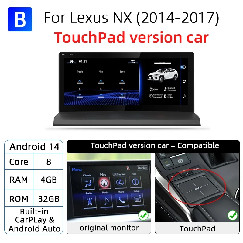Nunoo Android 13 CarPlay Авто Радио для Lexus NX NX200 NX200T NX300h 2014-2021 Мультимедийная навигация GPS DSP 4G WiFi
Nunoo Android 13 CarPlay Авто Радио для Lexus NX NX200 NX200T NX300h 2014-2021 Мультимедийная навигация GPS DSP 4G WiFi