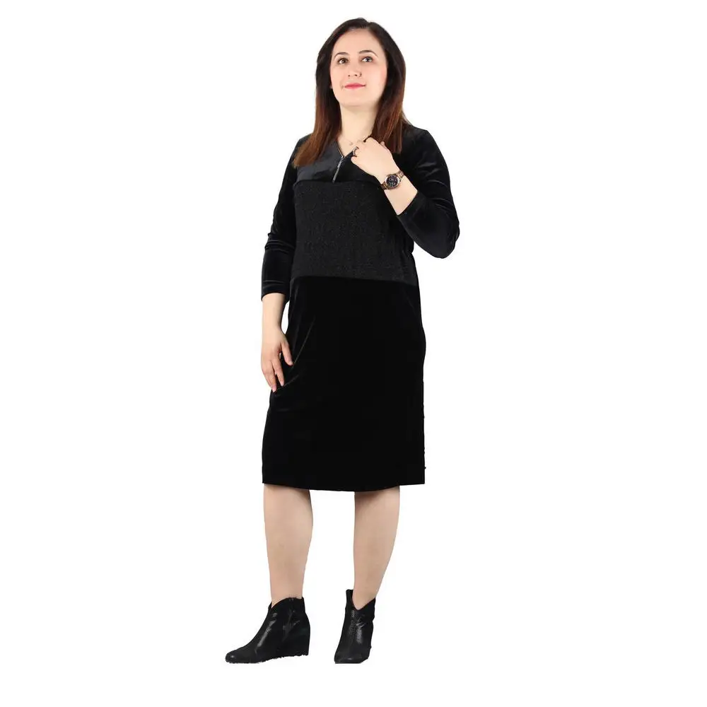 Fierte Women Large Size Dress Lm44141 V Collar Zipper Detail Long Sleeve Velvet Glitter Fabric Winter Casual Black
Fierte Women Large Size Dress Lm44141 V Collar Zipper Detail Long Sleeve Velvet Glitter Fabric Winter Casual Black