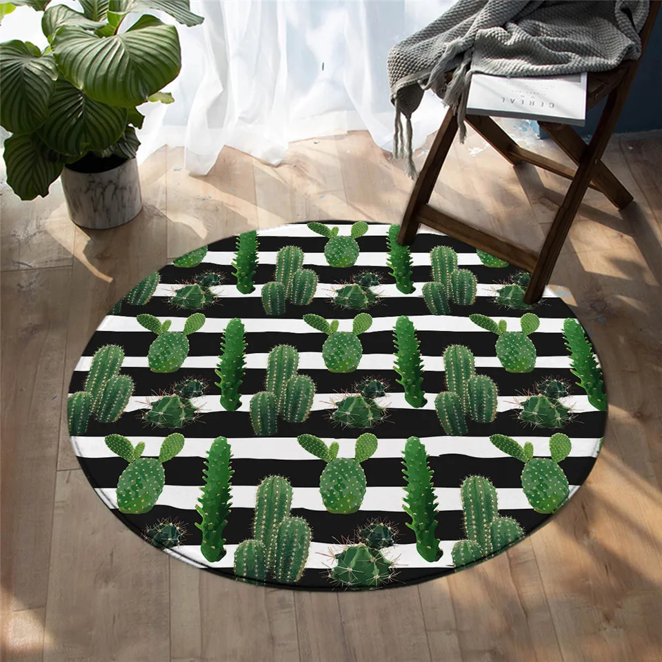 

Tropical Cactus Bedroom Floor Mat Succulents Round Carpet Green Plant Area Rug Botanical Living Room Alfombra 1pc