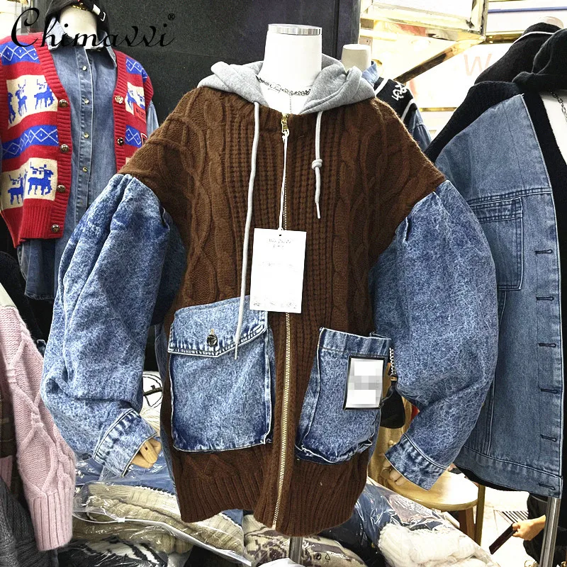 Zip Up Hoodie 2021 Long Sleeve Casual Denim Stitching Loose Jacket Female Korean Fashion Patchwork Knitted Sweatshirt
Zip Up Hoodie 2021 Long Sleeve Casual Denim Stitching Loose Jacket Female Korean Fashion Patchwork Knitted Sweatshirt