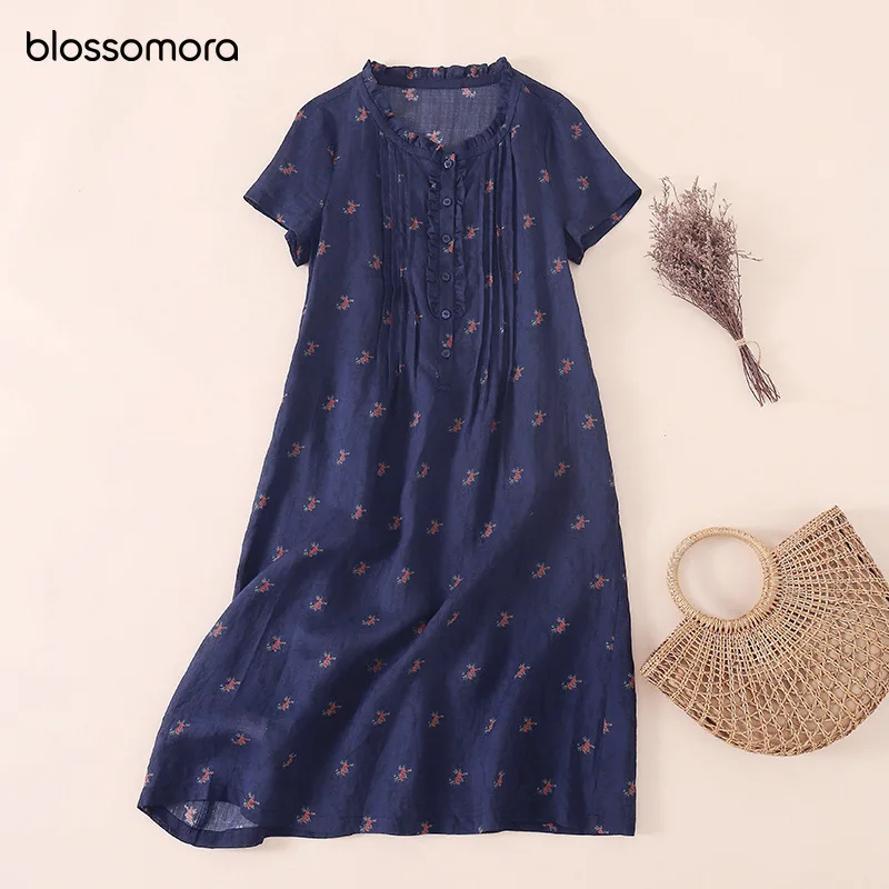 Blossomora Cotton Linen Dresses Vintage Floral Print Loose Button Midi Dress Casual V-neck Folds Summer Vestidos for Women 2022
Blossomora Cotton Linen Dresses Vintage Floral Print Loose Button Midi Dress Casual V-neck Folds Summer Vestidos for Women 2022