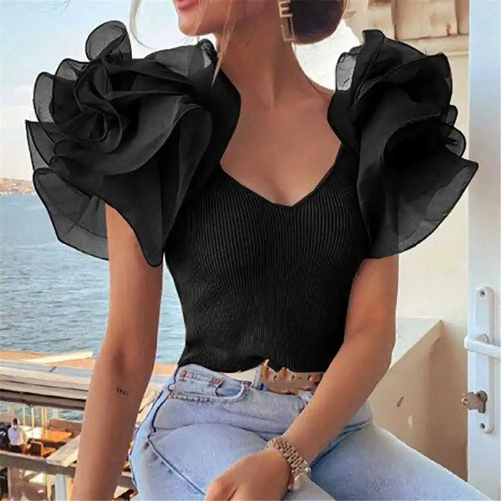 Women's Blouse V-Neck Pile Sleeve Lace Sleeve Pit Strip Top Ladies Top Spring Summer New Fashion 2022 Daily Commute
Women's Blouse V-Neck Pile Sleeve Lace Sleeve Pit Strip Top Ladies Top Spring Summer New Fashion 2022 Daily Commute
