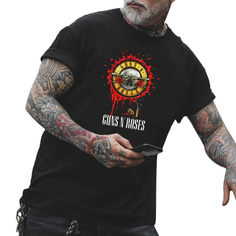 

Vintage Guns N Roses Goth T Shirt for Men Harajuku Metal Heavy Band Music Fans Graphic T-shirt Loose Mens T Shirts Dropshipping