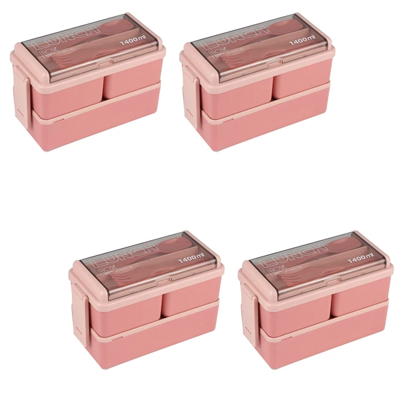 

4X Bento Box Kit, 47,35 OZ Bento Box Ланч-бокс для взрослых, 3 с отделениями бенто коробка для завтрака, контейнеры для еды розовые