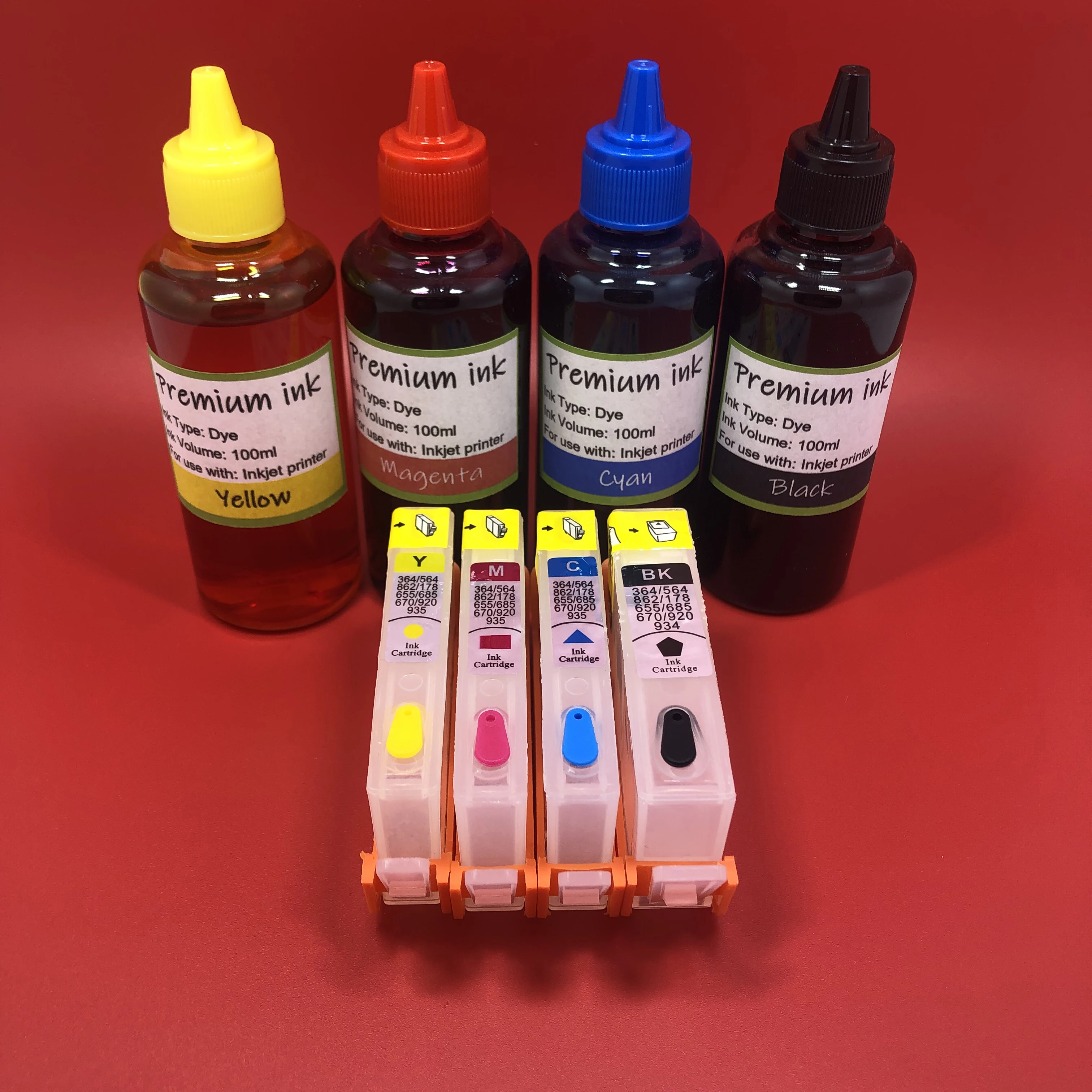 4×100ml Dye ink + 4Colors Empty Refillable ink cartridge for HP920 920 920XL for HP Officejet 6000 6500 6500A 7000 7500 Printer
4×100ml Dye ink + 4Colors Empty Refillable ink cartridge for HP920 920 920XL for HP Officejet 6000 6500 6500A 7000 7500 Printer