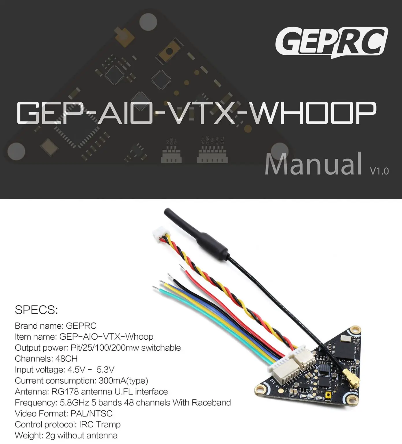 GEPRC GEP-VTX200-Whoop 200 мВт 5,8 ГГц 48CH VTX AIO Контроллер полета FPV передатчик пит25/100/200 мВт для RC DIY FPV Racing
GEPRC GEP-VTX200-Whoop 200 мВт 5,8 ГГц 48CH VTX AIO Контроллер полета FPV передатчик пит25/100/200 мВт для RC DIY FPV Racing