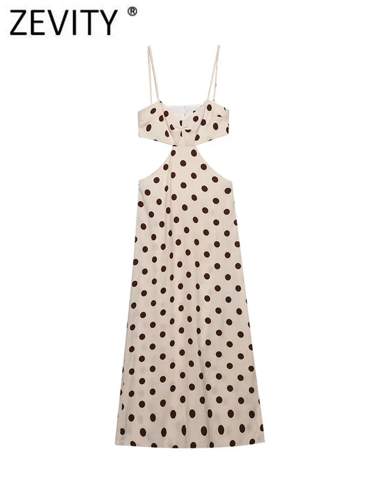 Zevity Women Sexy Spaghetti Strap Polka Dots Print Waist Cut Off Midi Dress Female Backless Side Split Sling Vestidos DS1367
Zevity Women Sexy Spaghetti Strap Polka Dots Print Waist Cut Off Midi Dress Female Backless Side Split Sling Vestidos DS1367