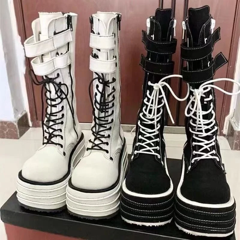 New Women Boots Mid Calf Boots Solid Color Lace Up Female Boots Platform Thick Heels Zipper Ladies Fashion Shoe Comfortable 2022
New Women Boots Mid Calf Boots Solid Color Lace Up Female Boots Platform Thick Heels Zipper Ladies Fashion Shoe Comfortable 2022