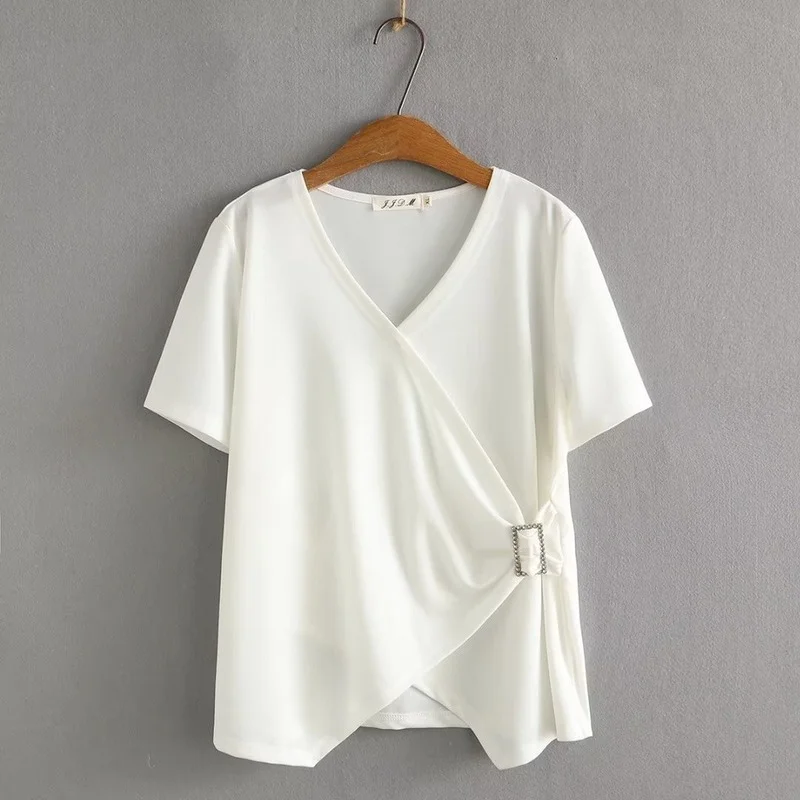 Plus Size XL-4XL V-neck Knitted Summer T-Shirts Oversized Slim Irregular Female Tops Short Sleeve White Black Summer Top
Plus Size XL-4XL V-neck Knitted Summer T-Shirts Oversized Slim Irregular Female Tops Short Sleeve White Black Summer Top